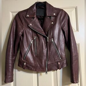 All Saints Burgundy Lamb Skin Moto Jacket